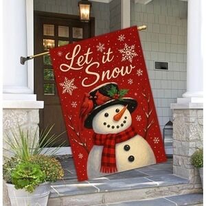 NEW Let It Snow Christmas Snowman Red Cardinal‎ Winter Flag 28x40 Banner